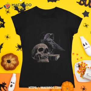 Witchcore Gothic Crow Raven Skull Full Moon Halloween Bird Shirt, Skeleton Head
