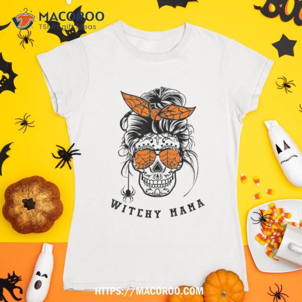 Witchy Mama Halloween Skull Witch Mom Tee Costume Shirt, Skeleton Head