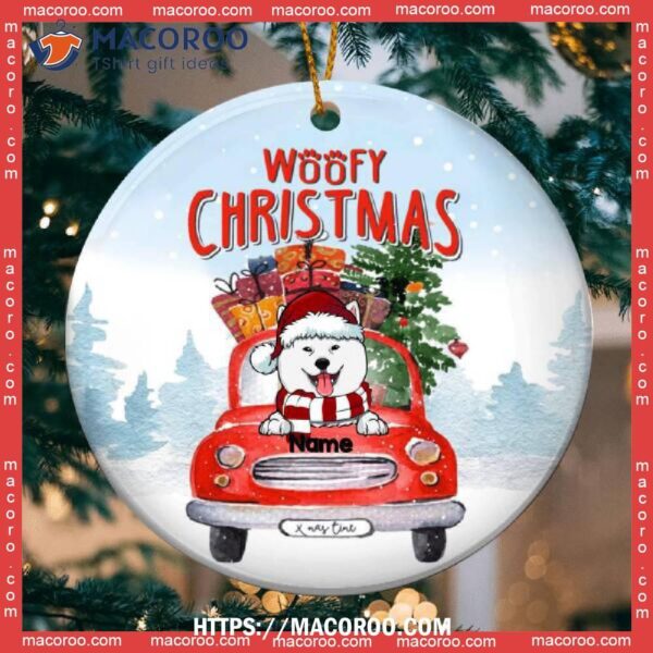 Woofy Christmas, Christmas Truck Bauble, Personalized Dog Ornaments