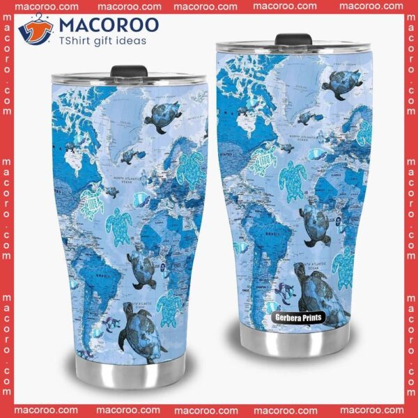 World Map Sea Turtles Stainless Steel Tumbler