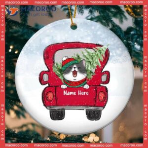 X-mas Gifts For Cat Lovers, Personalized Breed Christmas Ornament,cats On Red Truck Circle Ceramic Ornament