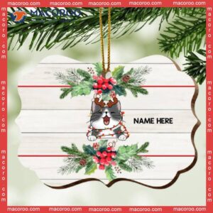 Xmas Cat In White Wooden Ornate Shaped Ornament, Personalized Lovers Decorative Christmas Ornament