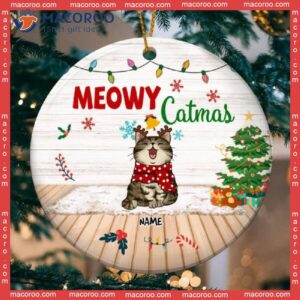 Xmas Gifts For Cat Lovers,meowy Catmas, Personalized Breeds Circle Ceramic Ornament, Christmas Tree Decor