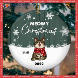 Xmas Gifts For Cat Lovers, Personalized Breeds Circle Ceramic Ornament, Cats In The Snow,meowy Christmas