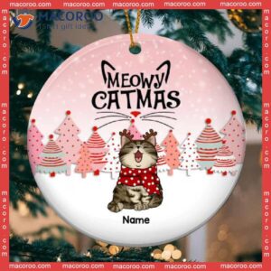 Xmas Gifts For Cat Lovers, Personalized Breeds Ornament, Pine Forest Circle Ceramic Ornament,meowy Catmas