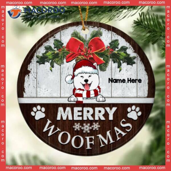 Xmas Gifts For Dog Lovers, Personalized Breeds Ornament,merry Woofmas, Floral Circle Ceramic Ornament