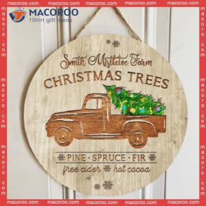 Xmas Truck Door Hanger, Custom Family Name Sign, Christmas Front Wooden Signs, Farmhouse Welcome Decor