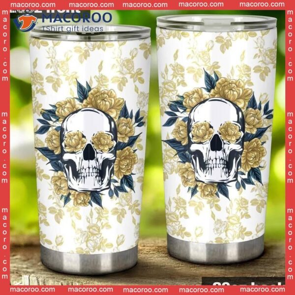 Yellow Flower Skull Stainless Steel Tumbler