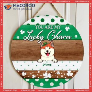 You Are My Lucky Charm, Polka Dot & Shamrock, Personalized Dog Cat Wooden Signs, St. Patrick Day Front Door Decor
