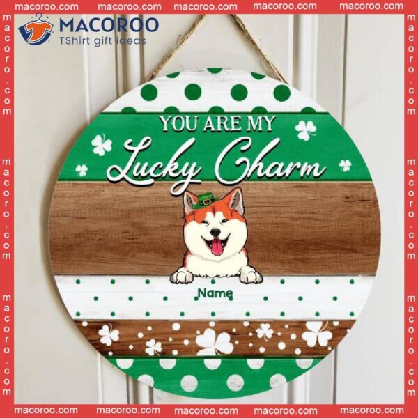 You Are My Lucky Charm, Polka Dot & Shamrock, Personalized Dog Cat Wooden Signs, St. Patrick Day Front Door Decor