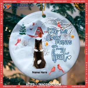 You Left Paw Prints On My Heart Circle Ceramic Ornament, Personalized Dog Ornaments