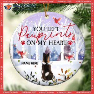You Left Pawprints On My Heart Purple Circle Ceramic Ornament, Personalized Angel Dog Decorative Christmas Ornament