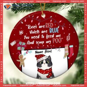 You Need To Feed Me & Scoop My Poo Red Circle Ceramic Ornament, Cat Christmas Tree Ornaments