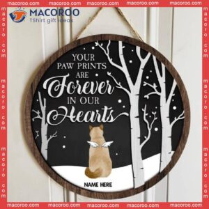Your Paw Prints Are Forever In Our Hearts, Memorial Black Sky White Tree, Personalized Angel Cat Christmas Wooden Signs
