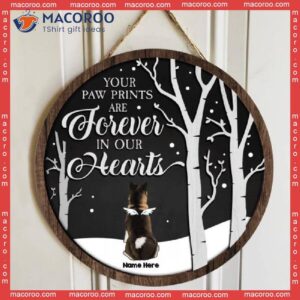 Your Paw Prints Are Forever In Our Hearts, Memorial Black Sky White Tree, Personalized Angel Dog Christmas Wooden Signs