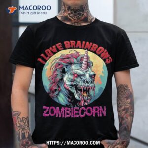 Zombiecorn Zombie Unicorn I Love Brainbows Punk Halloween Shirt, Scary Skull