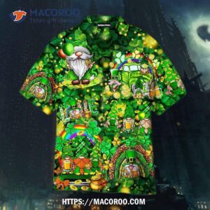 Amazing Irish Gnomes So Cute On St Patrick Day Clover Pattern Green Aloha Hawaiian Shirt