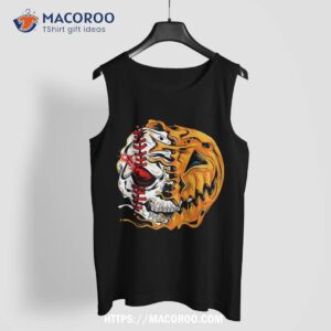 baseball player halloween pumpkin skeleton skull kids teens shirt tank top