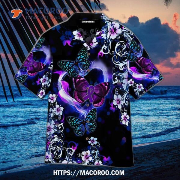 Beautiful Butterfly With Flowers Black Aloha Hawaiian Shirt