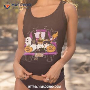 boo pumpkin witch gnomes in halloween truck funny holiday shirt tank top 1