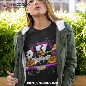 boo pumpkin witch gnomes in halloween truck funny holiday shirt tshirt 4