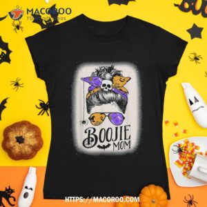 Boojie Mom Halloween Boujee Messy Bun Funny Skull Shirt