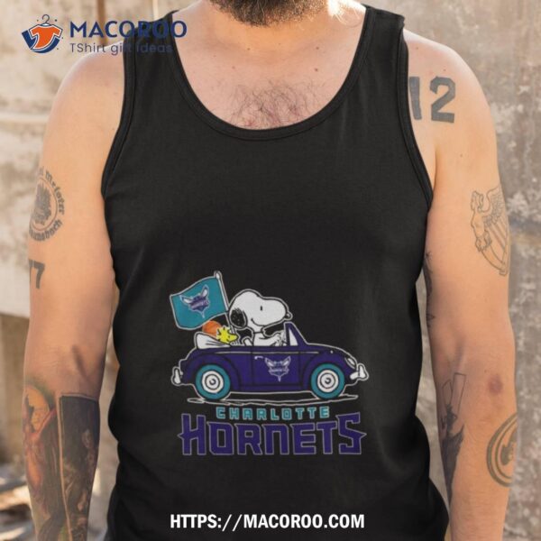 Charlotte Hornets Basketball Snoopy Dog Driving Car Shirt