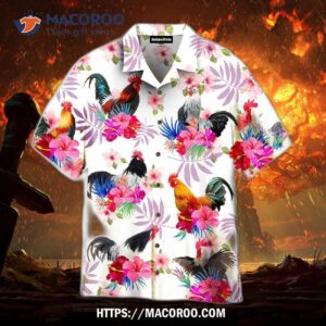 Chicken Hibiscus Rooster Pink And White Aloha Hawaiian Shirt