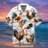 Chicken Rooster Cattle Farming Summer White Aloha Hawaiian Shirt