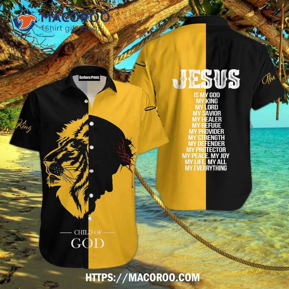 Child Of God Yellow Jesus Lion And Human Black Aloha Hawaiian Shirt Child Of God Yellow Jesus Lion And Human Black Aloha Hawaiian Shirt