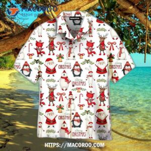 Christmas Santa Claus Snowman Reindeer Penguin Pattern Aloha Hawaiian Shirt