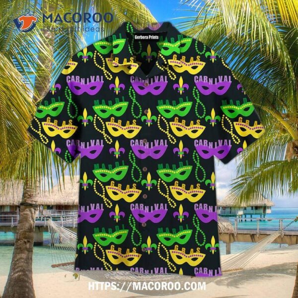 Colorful Mardi Gras Masks Black And Yellow Aloha Hawaiian Shirt