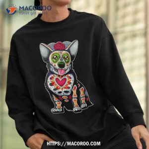 colorful pembroke welsh corgi sugar skull mexican halloween shirt sweatshirt