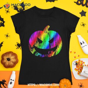 colorful rainbow halloween jack o lantern pumpkin shirt tshirt 1