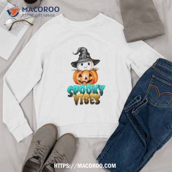 Cool Spooky Vibes Halloween Cute Ghost Funny Costume Kids Shirt