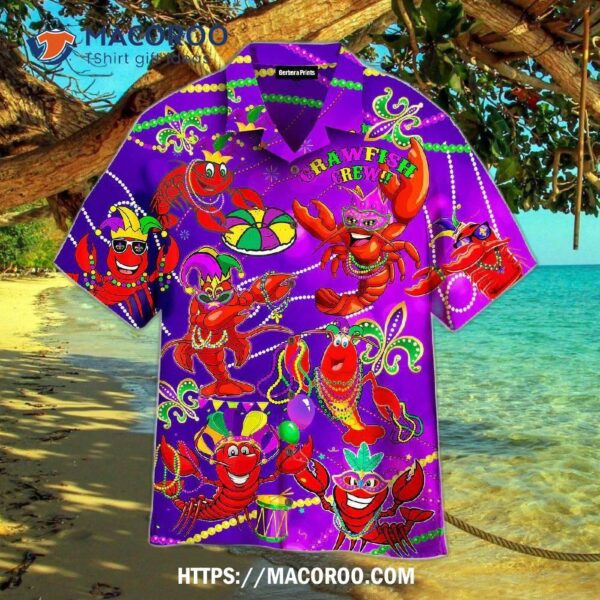 Crayfish Mardi Gras Crawfish Violet Aloha Hawaiian Shirt