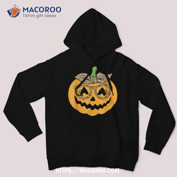 Cute Pumpkin Leopard Glasses And Bandana Halloween Costume Shirt