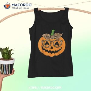 cute pumpkin leopard glasses and bandana halloween costume shirt tank top