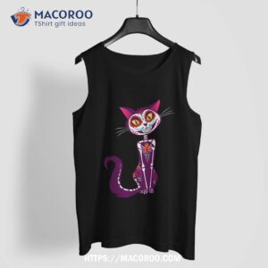 cute sugar skull mexican cat halloween dia de los muertos shirt tank top