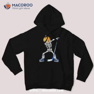 Dabbing Skeleton Pumpkin Hockey Halloween Costume Gift Kid Shirt