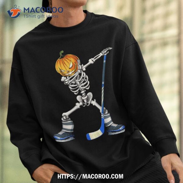 Dabbing Skeleton Pumpkin Hockey Halloween Costume Gift Kid Shirt