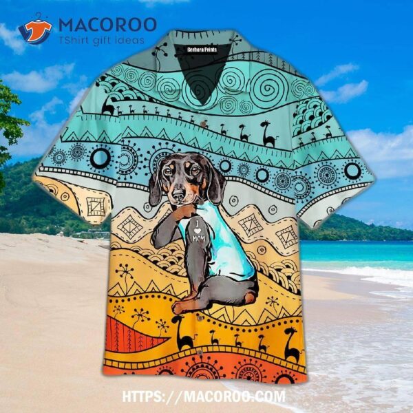 Dachshund Dog Loves Mom Polynesian Aloha Hawaiian Shirt