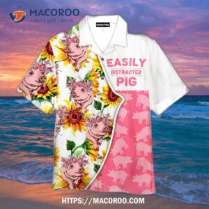Easily Distracted By Pigs White And Pink Aloha Hawaiian Shirt
