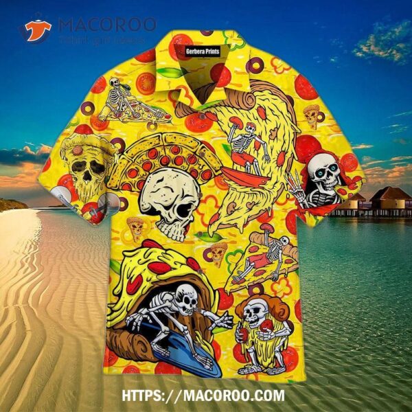 Food We’re Death Before Pizza Skeleton Yellow Aloha Hawaiian Shirt