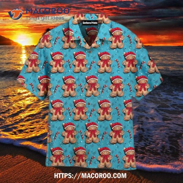 Funny Gingerbread Christmas Blue Aloha Hawaiian Shirt