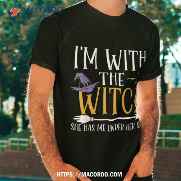 Funny Halloween Matching Couples Costume I’m With The Witch Shirt