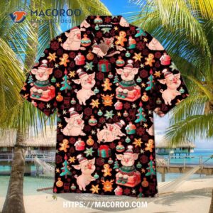 Funny Pig Merry Christmas Pattern Pink And Red Aloha Hawaiian Shirt