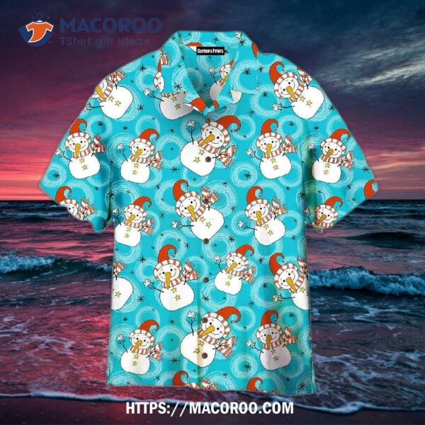 Funny Snowman Dacing In Blue Pattern Aloha Hawaiian Shirt