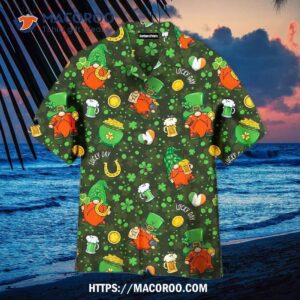 Gnome Leprechaun St Patricks Day Pattern Green Aloha Hawaiian Shirt