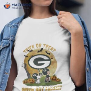 green bay packers snoopy charlie brown and woodstock trick or treat halloween 2023 shirt tshirt